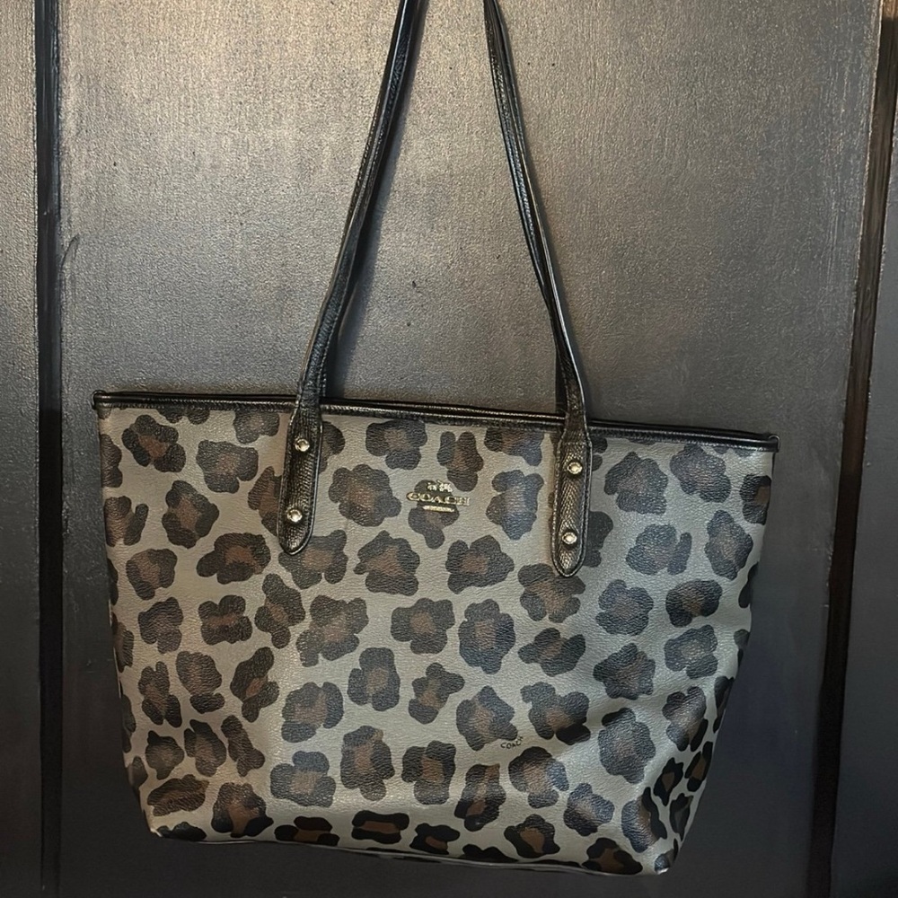 Coach Leopard Print Tote in Brown and Black - Picture 2 of 13